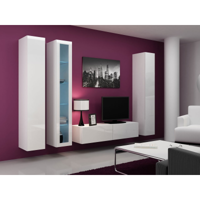 Obývací stěna s LED RGB osvětlením ASHTON 15 - bílá / lesklá bílá