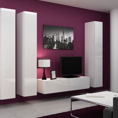 Obývací stěna ASHTON 14 - bílá / lesklá bílá