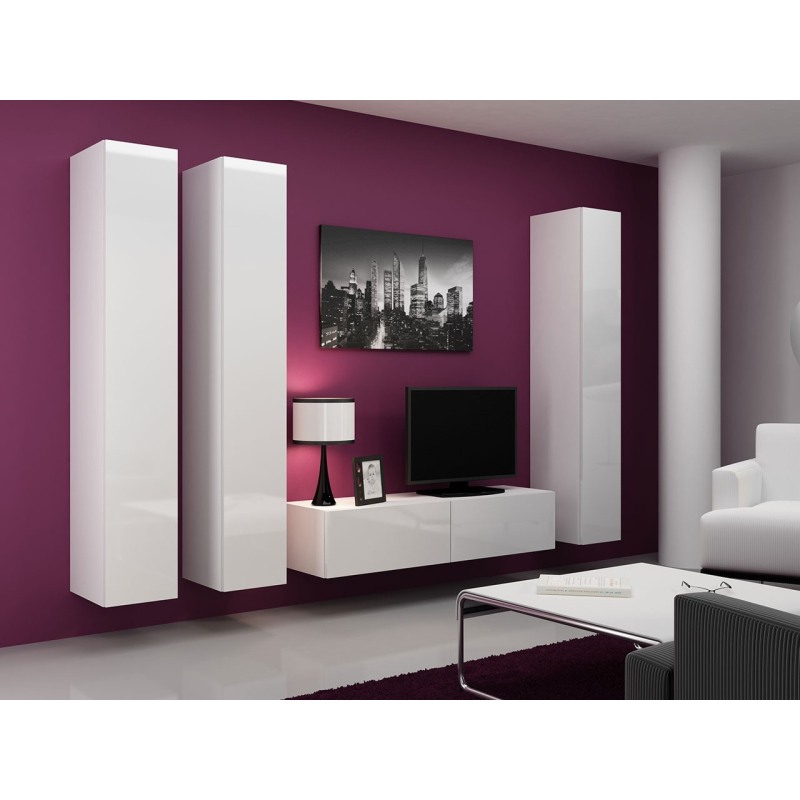 Obývací stěna ASHTON 14 - bílá / lesklá bílá