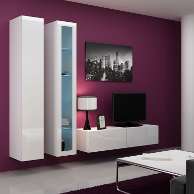 Obývací stěna s LED RGB osvětlením ASHTON 10 - bílá / lesklá bílá