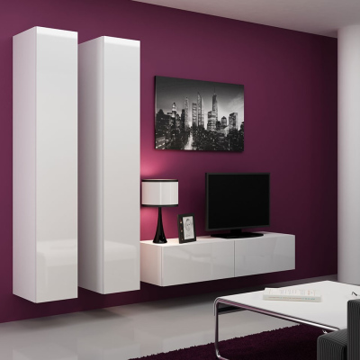 Obývací stěna ASHTON 9 - bílá / lesklá bílá