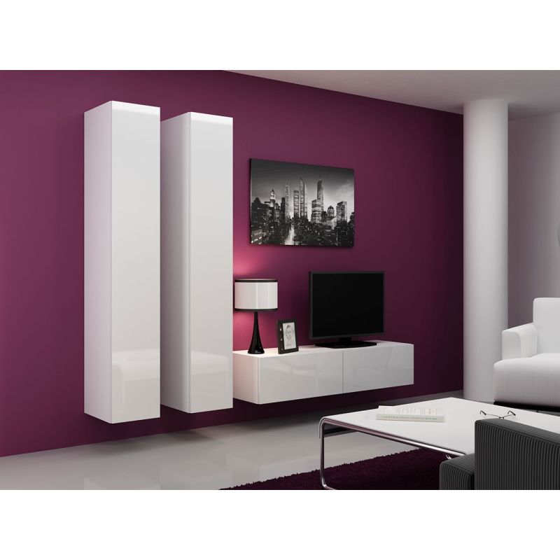 Obývací stěna ASHTON 9 - bílá / lesklá bílá