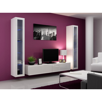 Obývací stěna s LED RGB osvětlením ASHTON 5 - bílá / lesklá bílá