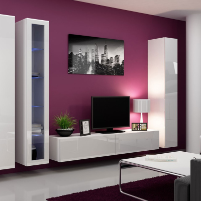 Obývací stěna s LED RGB osvětlením ASHTON 2 - bílá / lesklá bílá