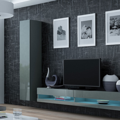 Stěna do obývacího pokoje ASHTON N9 - šedá / lesklá šedá