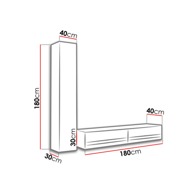 Stěna do obývacího pokoje ASHTON N9 - šedá / lesklá šedá