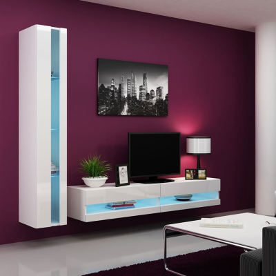 Stěna do obývacího pokoje ASHTON N8 - bílá / lesklá bílá