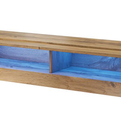 Stěna do obývacího pokoje s LED modrým osvětlením ASHTON N8 - bílá / lesklá bílá