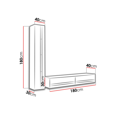 Stěna do obývacího pokoje s LED modrým osvětlením ASHTON N8 - bílá / lesklá bílá