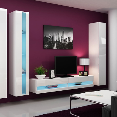 Stěna do obývacího pokoje ASHTON N7 - bílá / lesklá bílá