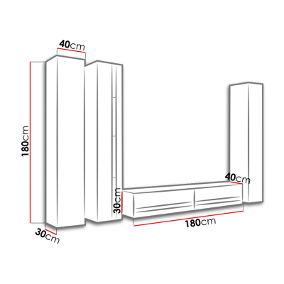 Stěna do obývacího pokoje ASHTON N7 - bílá / lesklá bílá