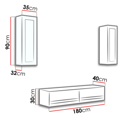 Stěna do obývacího pokoje s LED bílým osvětlením ASHTON N11 - černá / lesklá černá