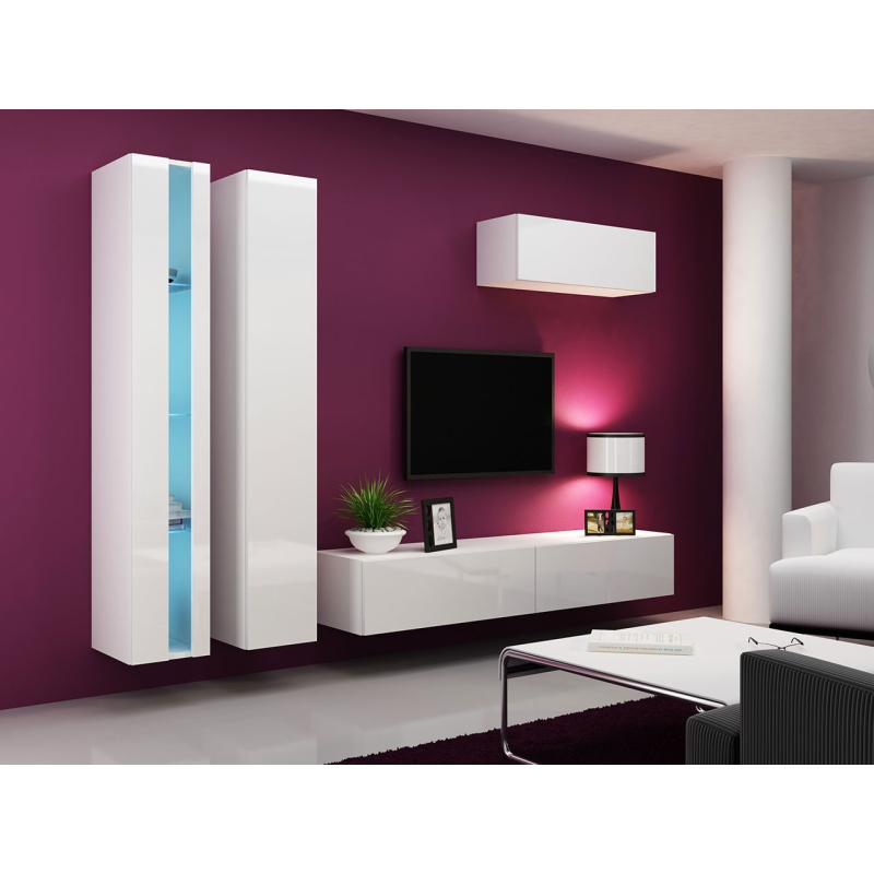 Stěna do obývacího pokoje s LED RGB osvětlením ASHTON N1 - bílá / lesklá bílá