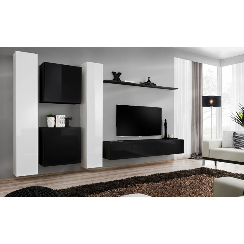 Stěna do obývacího pokoje RIONATA 6 - bílá / černá