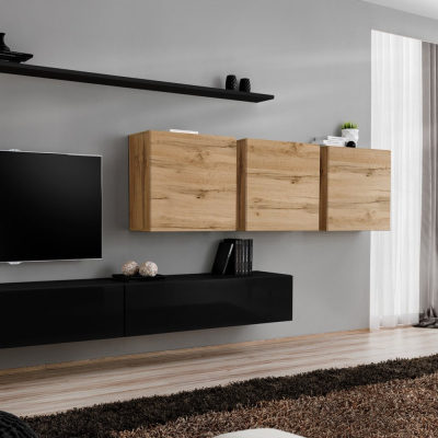 Stěna do obývacího pokoje RIONATA 7 - černá / dub wotan
