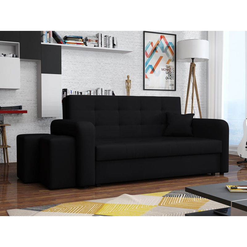 Rozkládací pohovka s taburety BELA HOME 2 - černá, levé provedení
