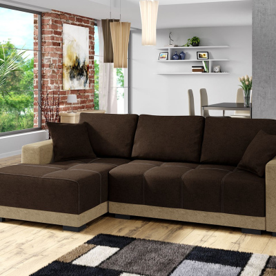 Rohová sedací souprava s úložným prostorem FELIPU - béžová / hnědá, levý roh