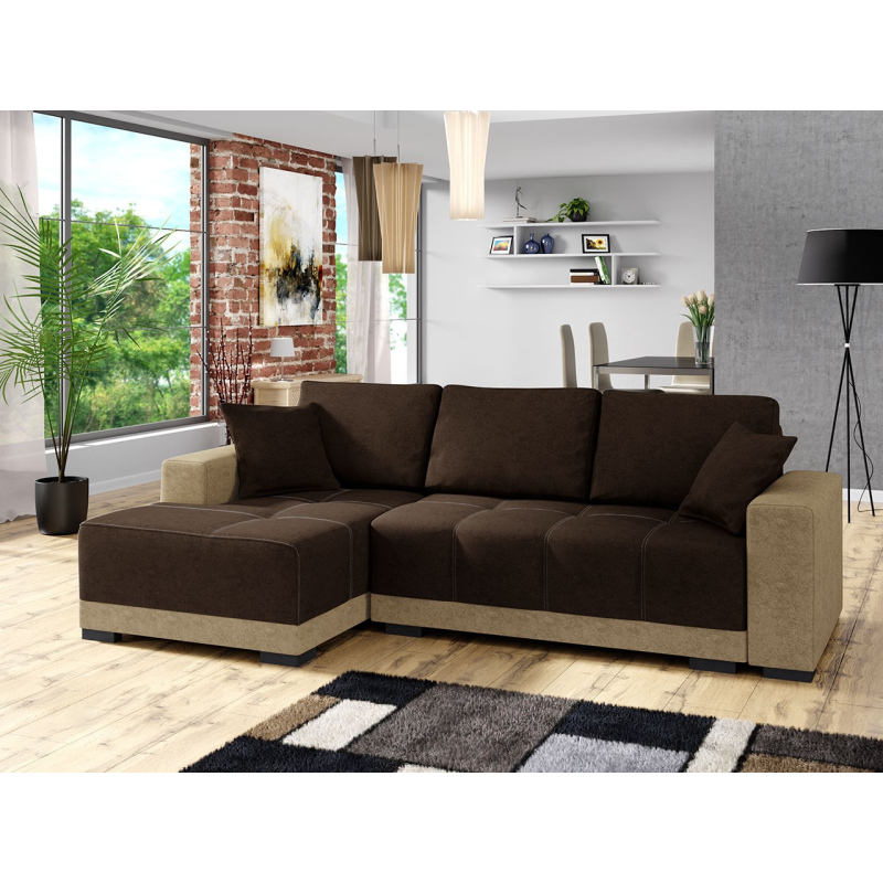 Rohová sedací souprava s úložným prostorem FELIPU - béžová / hnědá, levý roh