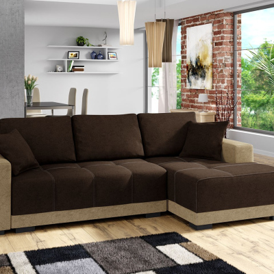 Rohová sedací souprava s úložným prostorem FELIPU - béžová / hnědá, pravý roh