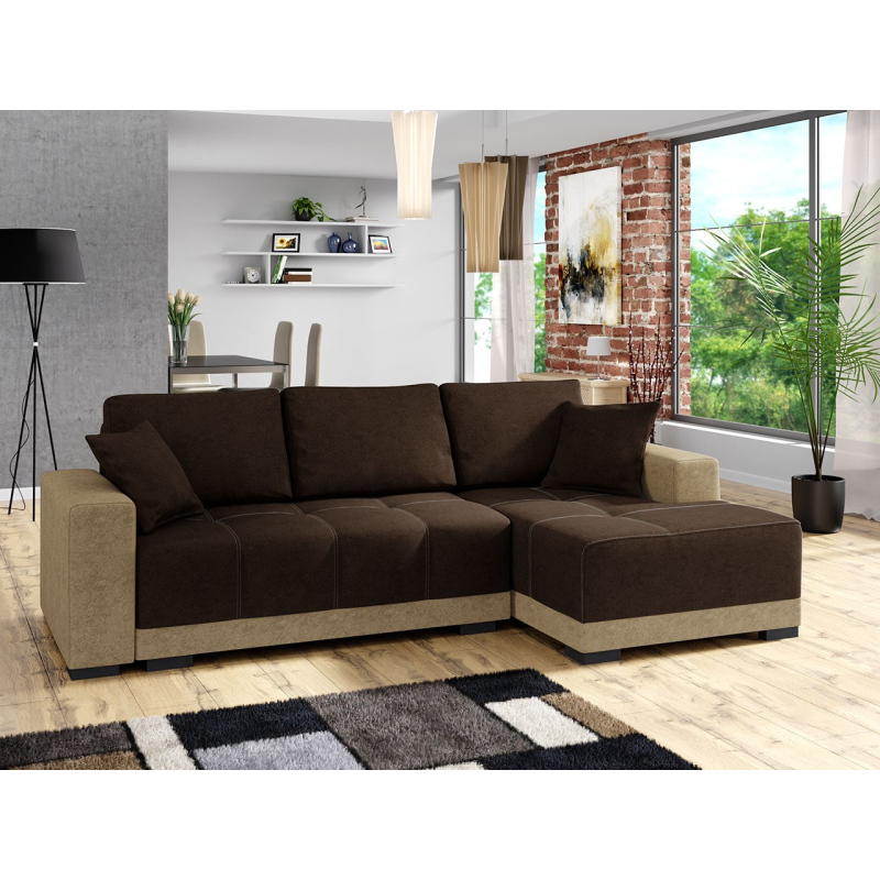 Rohová sedací souprava s úložným prostorem FELIPU - béžová / hnědá, pravý roh