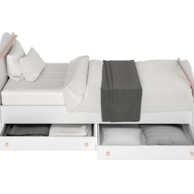 Dětská postel s roštem, matrací a šuplíkem 90x200 LEGUAN - bílá / růžová