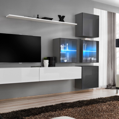 Stěna do obývacího pokoje RIONATA 19 - bílá / grafit