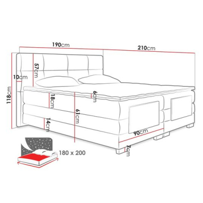 Elektrická boxpringová manželská postel 180x200 NAVAN - šedá + topper ZDARMA