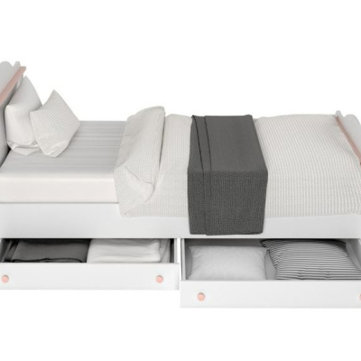 Dětská postel s matrací a šuplíky 90x200 LEGUAN - bílá / růžová