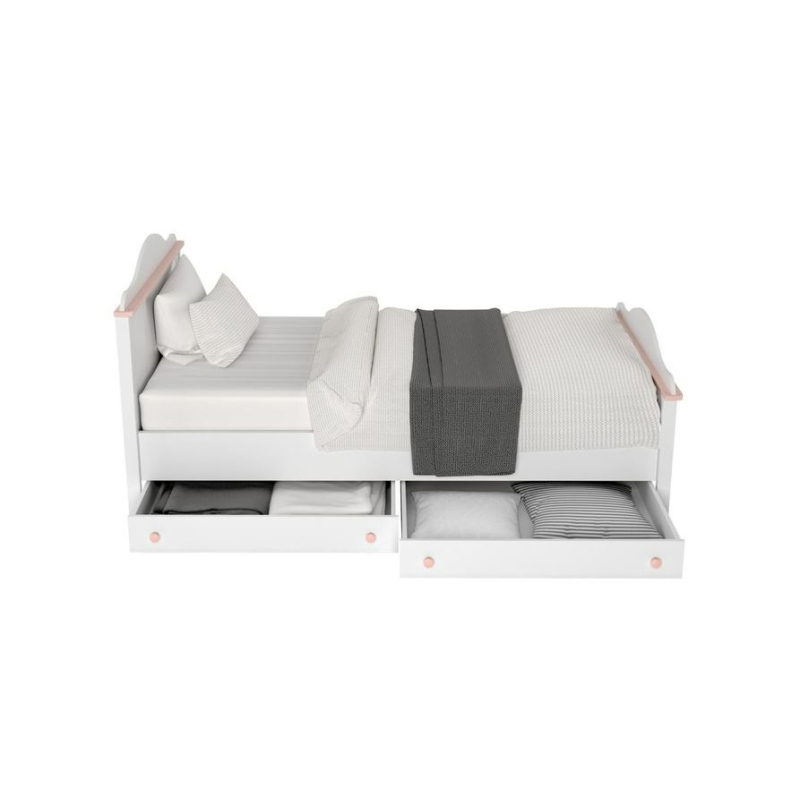 Dětská postel s matrací a šuplíky 90x200 LEGUAN - bílá / růžová