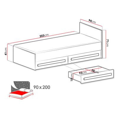Jednolůžková postel 90x200 TUCHIN - bílá / lesklá tyrkysová