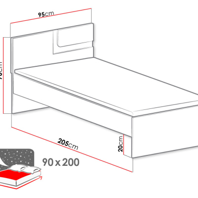 Jednolůžková postel 90x200 CHOCHO - dub světlý / bílá