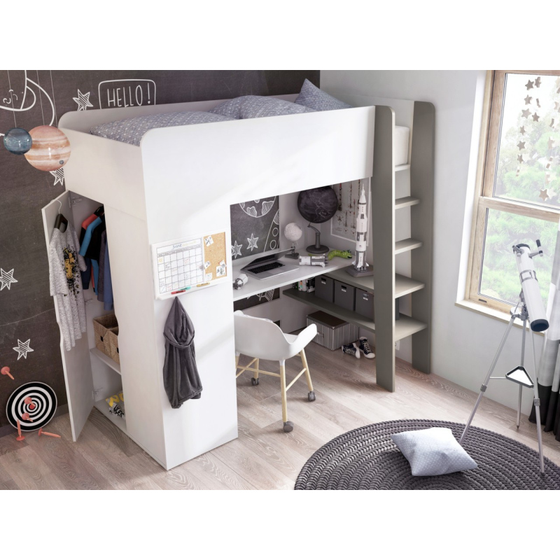 Dětská patrová postel se skříní a psacím stolem 90x200 AMSTER - bílá