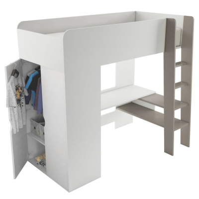 Dětská patrová postel se skříní a psacím stolem 90x200 AMSTER - bílá