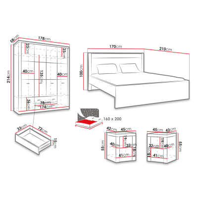 Ložnicová sestava s postelí 160x200 CHALAPATA - jasan světlý