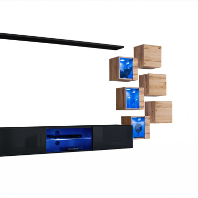 Stěna do obývacího pokoje RIONATA 21 - černá / dub wotan