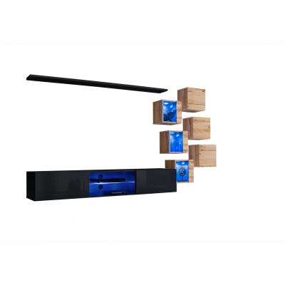 Stěna do obývacího pokoje RIONATA 21 - černá / dub wotan