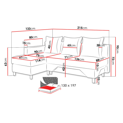 Rohová rozkládací sedačka MONITOS - hnědá 1 / béžová, levý roh