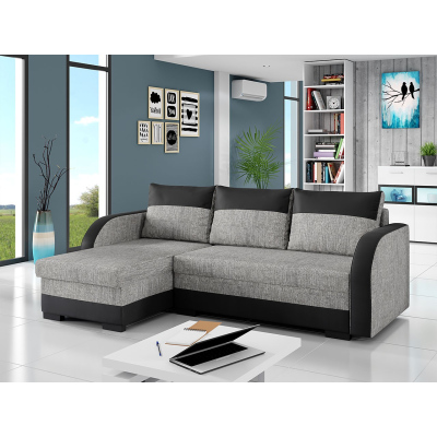 Rozkládací sedačka s úložným prostorem CARACAS - černá ekokůže / šedá