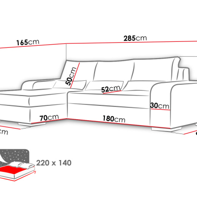Rozkládací sedačka s úložným prostorem ASTREAS - šedá, pravý roh