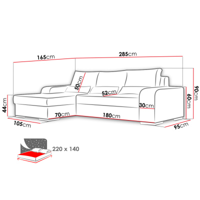 Rozkládací sedačka s úložným prostorem ASTREAS - šedá, pravý roh