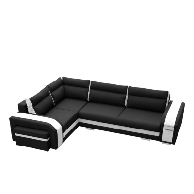Rohová rozkládací sedačka s úložným prostorem NECHI - bílá ekokůže / černá, pravý roh