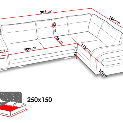 Rohová rozkládací sedačka s úložným prostorem NECHI - bílá ekokůže / černá, levý roh