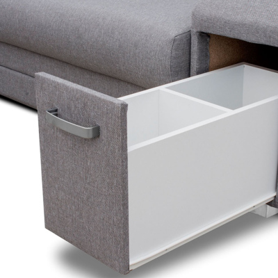 Rohová rozkládací sedačka s úložným prostorem PLANETAS - šedá, levý roh