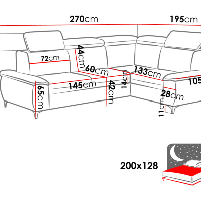 Rohová rozkládací sedačka TETON 2 - bílá ekokůže / černá, pravý roh