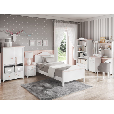 Nábytek do dětského pokoje s postelí 90x200 LEGUAN 2 - bílý / růžový