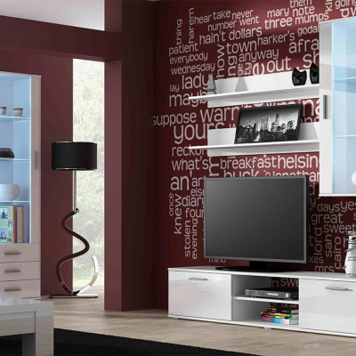 Obývací stěna KARA 6 - bílá / lesklá bílá