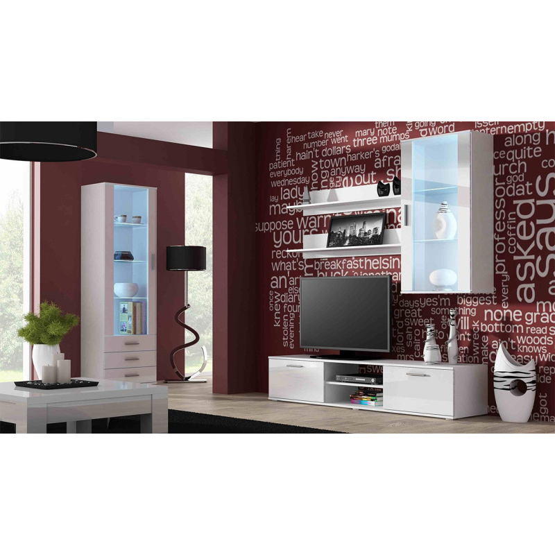 Obývací stěna KARA 6 - bílá / lesklá bílá