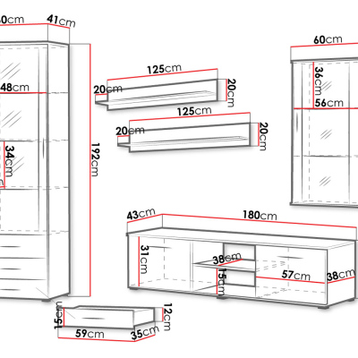 Obývací stěna KARA 6 - bílá / lesklá bílá