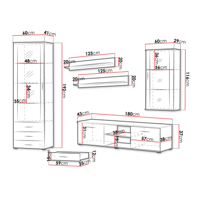 Obývací stěna KARA 6 - bílá / lesklá bílá