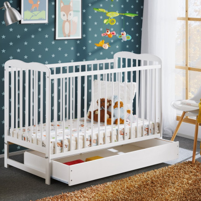 Postýlka pro miminka s úložným prostorem a matrací FINA - 60x120, bílá